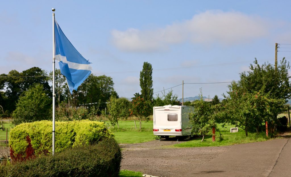 motorhome and scottish flag at fernlea