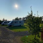 motorhomes parked at fernlea carse of gowrie at sunset